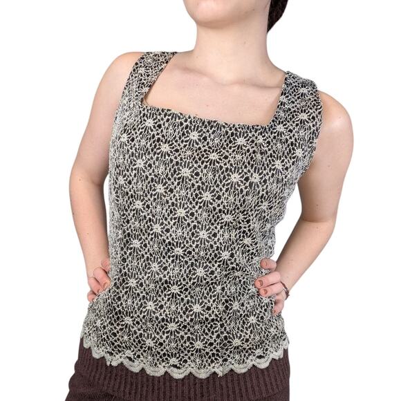 Y2K Whimsygoth Lacy Tank Top Black and White Size Large Dress Barn - Picture 1 of 8